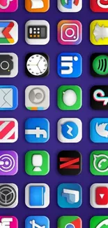 Colorful app icons on a dark purple background.