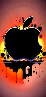 Vibrant graffiti-style Apple logo with orange and yellow background.