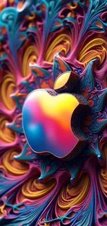 Colorful Apple logo with intricate abstract design.