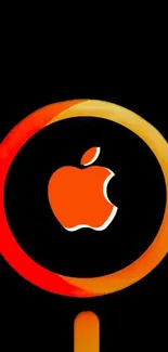 Vibrant mobile wallpaper featuring an orange Apple logo on a sleek black background.