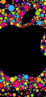 Colorful circles forming Apple logo on black background.