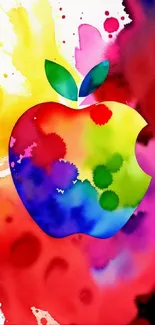 Colorful Apple logo with vibrant watercolor splashes.