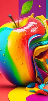 Vibrant rainbow apple splash digital art wallpaper.