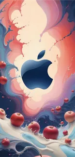 Apple-themed abstract art with vibrant splashes and flowing patterns in mobile wallpaper.