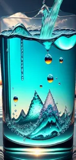 Aqua glass with artistic water design, rich in vibrant colors.