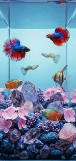 Colorful aquarium with fish and crystals