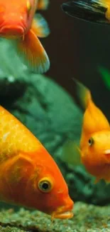 Colorful koi fish in a vibrant aquarium setting.