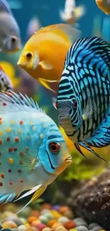 Colorful aquarium fish swimming displayed vibrantly.