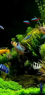 Vibrant aquarium scene with colorful fish.