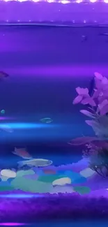 Vibrant aquarium wallpaper with neon fish and purple hues.