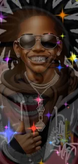 Digital illustration of urban character with sunglasses and starry effects.