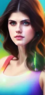 Colorful portrait wallpaper with a vibrant gradient background.