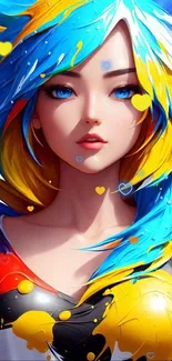 Colorful anime portrait with vibrant blue hair.