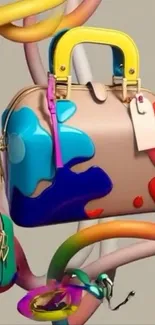Artistic colorful handbag design with vibrant hues.