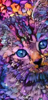 Vibrant abstract cat wallpaper with purple hues.