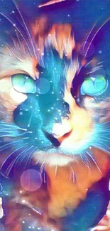 Colorful abstract cat art wallpaper with vibrant hues.