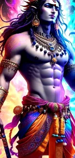 Colorful artistic depiction of a mystical deity with vibrant hues.