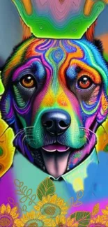 Colorful and vibrant dog art mobile wallpaper with neon and intricate patterns.