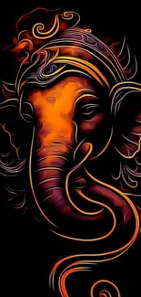 Vibrant orange and red artistic elephant on black background wallpaper