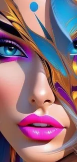Colorful and artistic female face with abstract elements.