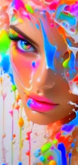 Vibrant splash of colors on a surreal face art wallpaper.