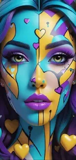 Colorful artistic face design with vibrant patterns.