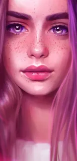 Vibrant artistic portrait with pink and purple hues.