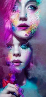 Vibrant, surreal portrait with neon colors for mobile wallpaper.