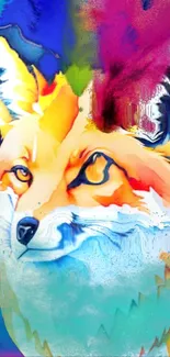 A vibrant, artistic fox amidst vivid colors.