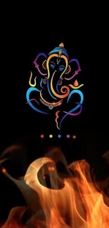 Vibrant Ganesha artwork on a black background phone wallpaper.