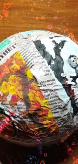 Artistic globe wallpaper with newspaper collage and vibrant colors.