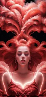 Surreal wallpaper featuring a woman with flowing red hair in a creative style.