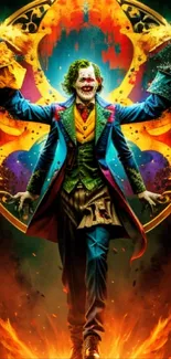 Vibrant Joker artwork with fiery colors and dynamic design.