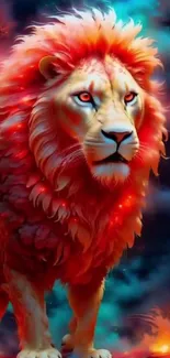 Vibrant artistic lion wallpaper with fiery colors.