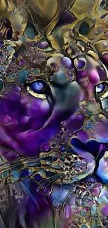 Abstract artistic lion wallpaper in vibrant purple and blue hues.