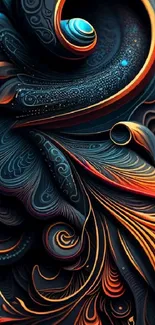 Vibrant mobile wallpaper with intricate blue and orange swirls.