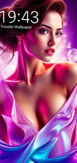 Artistic mobile wallpaper featuring a colorful stylized female figure.