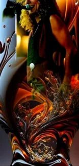 Artistic wallpaper with swirling colors and musician.