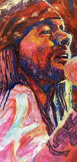 Colorful painting of a passionate musician in vibrant hues.