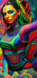 Psychedelic and colorful artwork on mobile wallpaper.