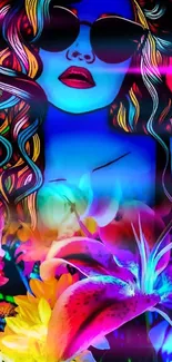 Vibrant neon art wallpaper with colorful design.