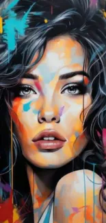 Vibrant abstract art portrait of a woman with colorful strokes.