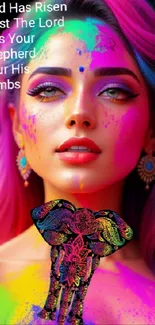 Vibrant digital art portrait with colorful splashes and artistic expression.