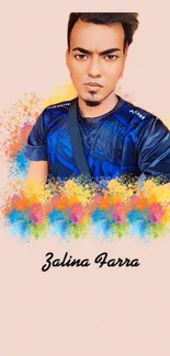 Artistic vibrant portrait wallpaper with colorful splashes and personalized touch.