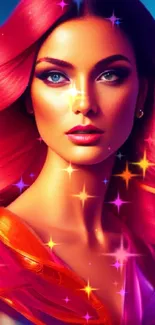 Vibrant artistic wallpaper of a woman with magenta hair and stunning gradients.