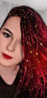 Artistic portrait with vibrant red hair and glitter effect