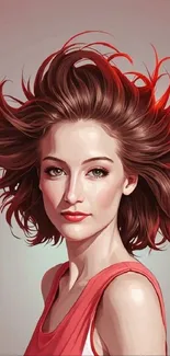 Vibrant artistic portrait of a young woman with red hair and modern styling.