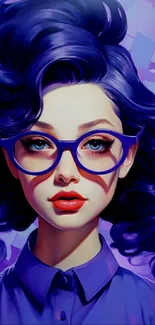 Artistic portrait wallpaper with purple hues and stylish glasses.