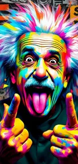 Vibrant pop art portrait with multicolor graffiti background.