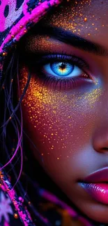 Artistic portrait with vibrant colors and glowing elements.
